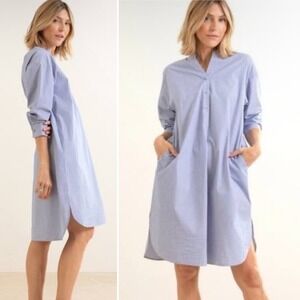 MerSea Essential Shirt Dress L/XL blue pinstripe relaxed coastal beachy pockets